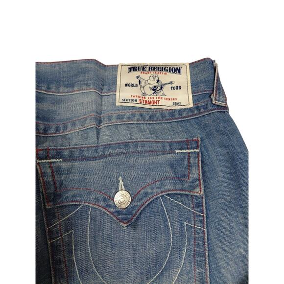 True Religion World Tour Straight Leg Jeans Embroidered Pockets 40x30 - Picture 2 of 14